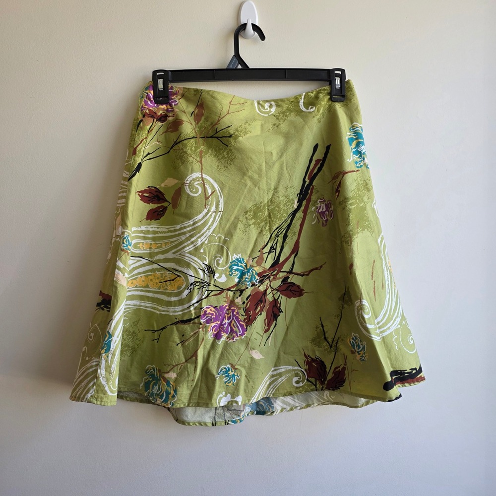 George Vintage Y2K Tropical Green Floral A-Line Skirt Women Size 10 Art Wear 90s